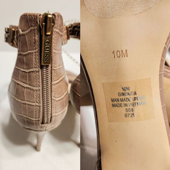 Guess Kaida G Chain Ankle Strap Stiletto Heels Taupe Gold 10 - Picture 7 of 9